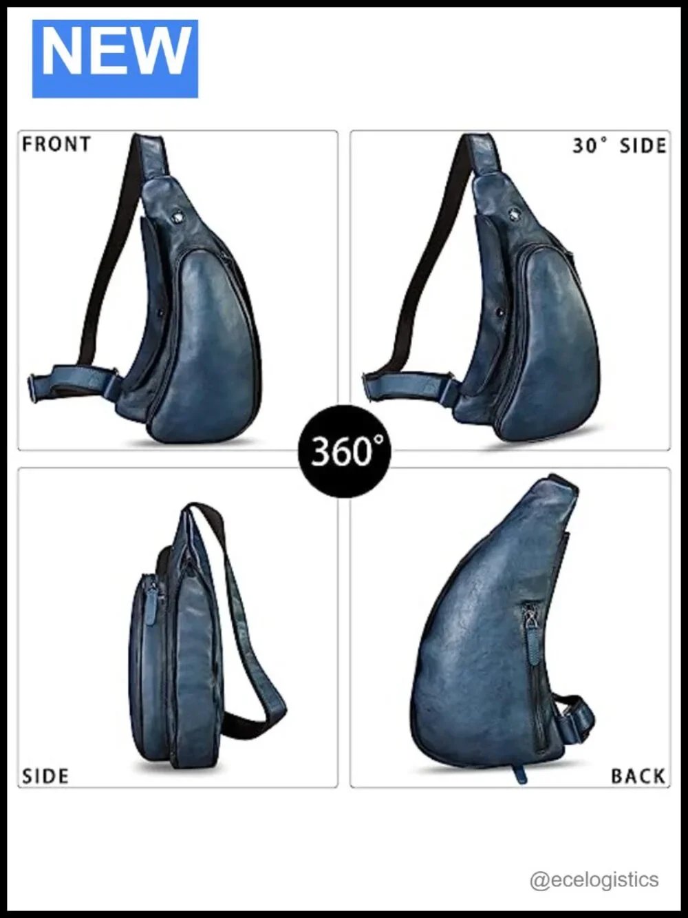Genuine Leather Sling Bag Crossbody Backpack Handmade Chest Purse Cycling
